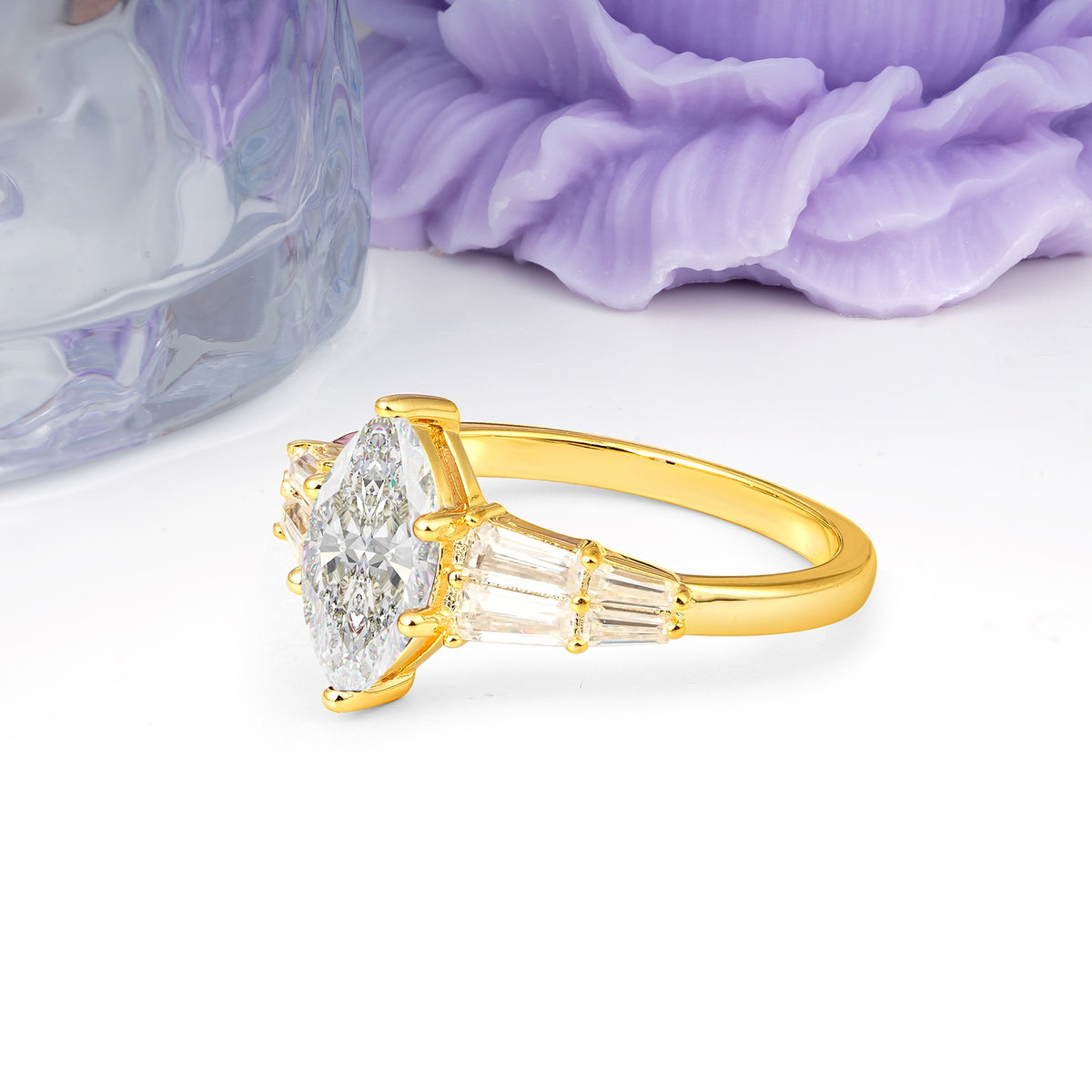 Classic 6-Prong Marquise Cut Moissanite Engagement Ring - Additional view