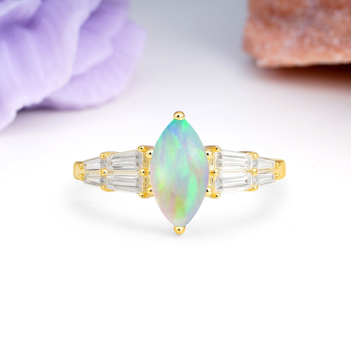 Classic 6-Prong Marquise Cut Fire Opal Engagement Ring - Additional view