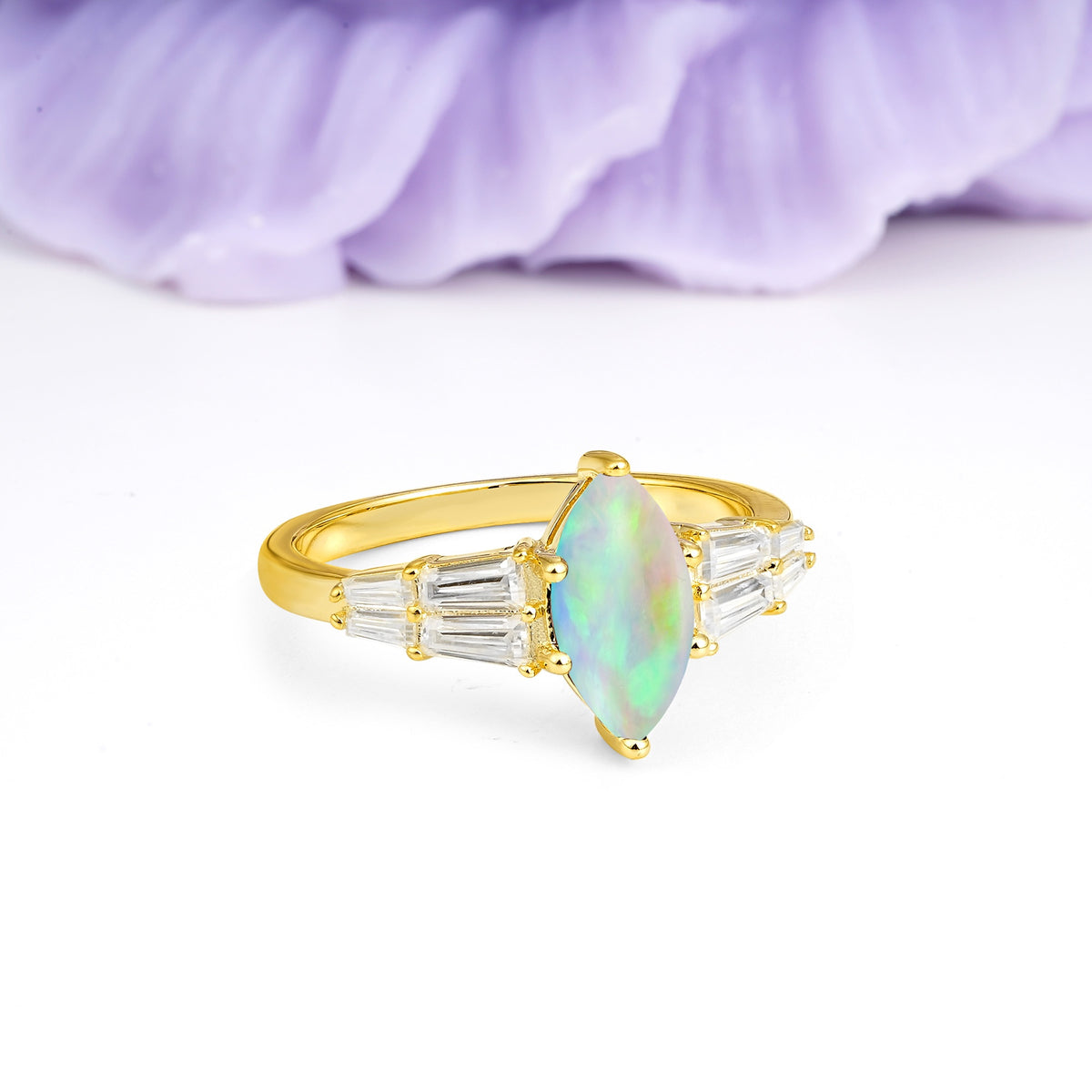 Classic 6-Prong Marquise Cut Fire Opal Engagement Ring - Additional view