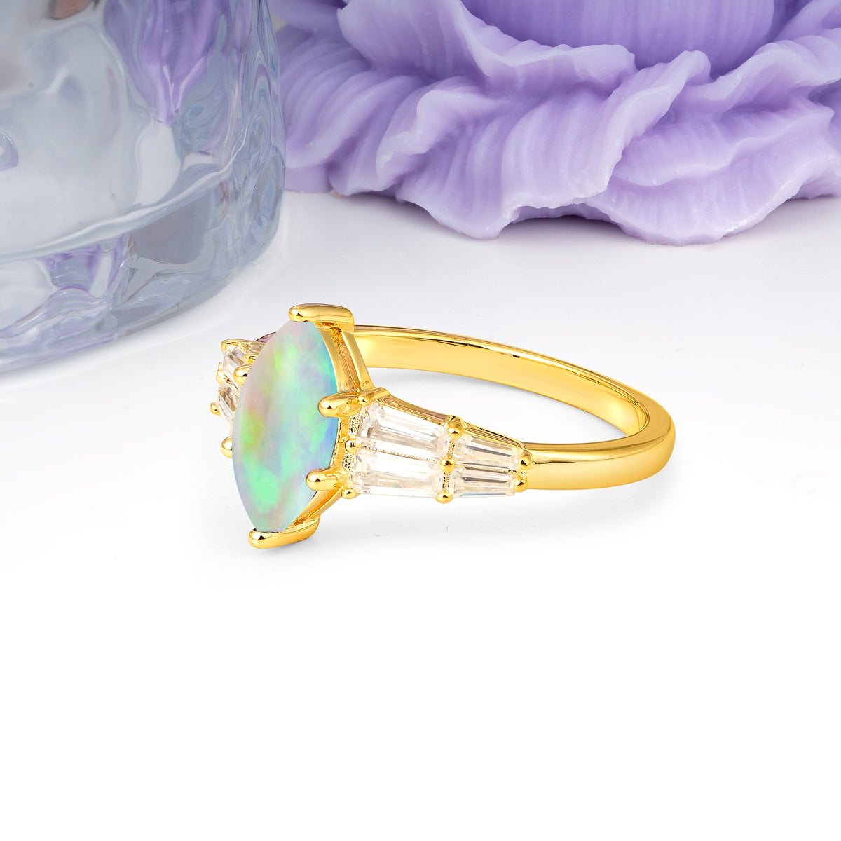 Classic 6-Prong Marquise Cut Fire Opal Engagement Ring - Additional view