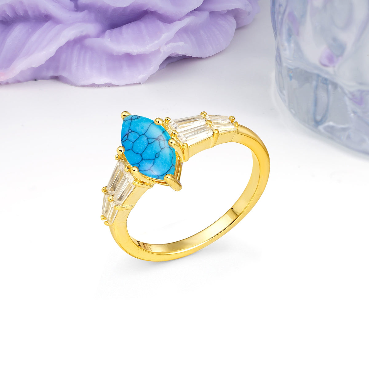Classic 6-Prong Marquise Cut Turquoise Engagement Ring - Additional view