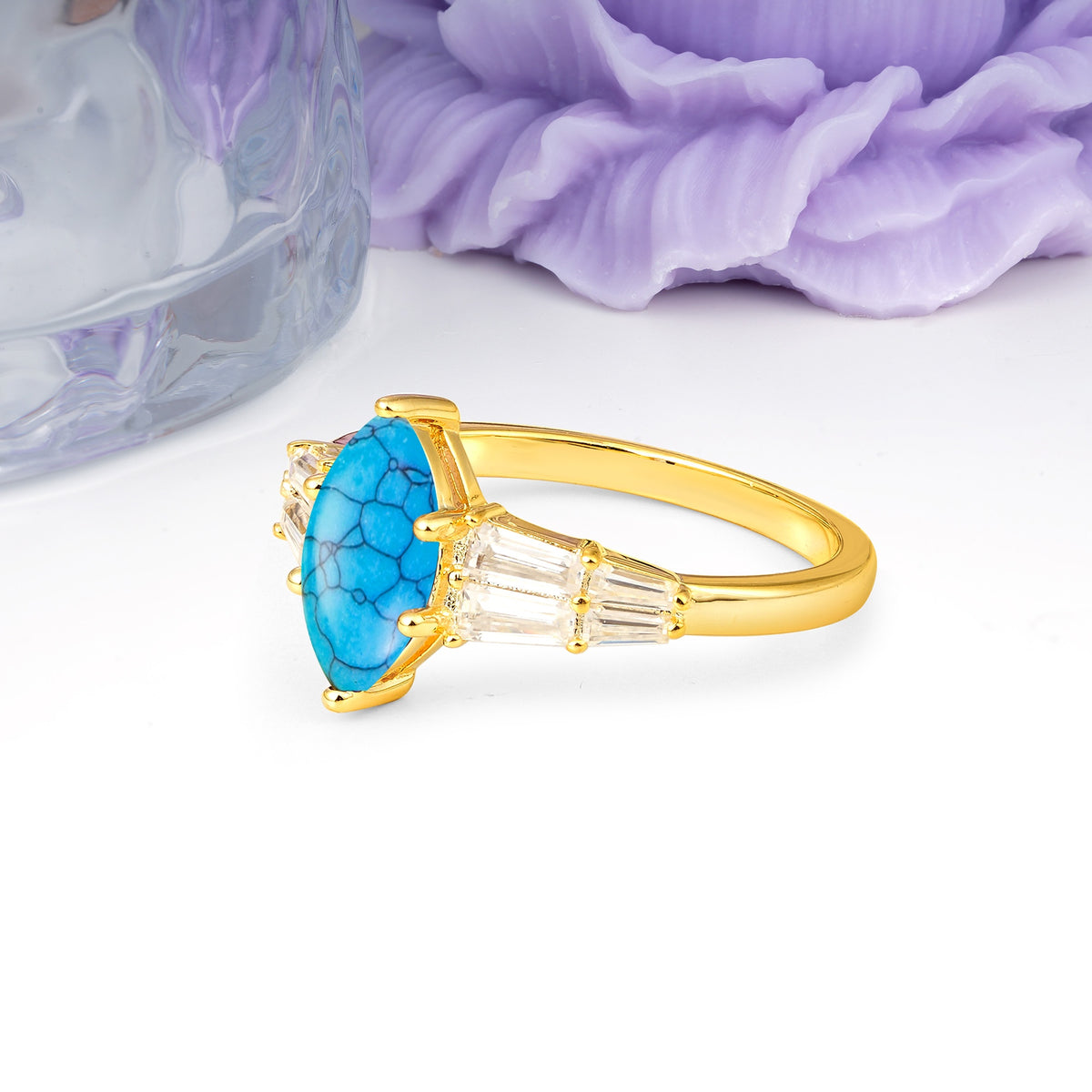 Classic 6-Prong Marquise Cut Turquoise Engagement Ring - Additional view