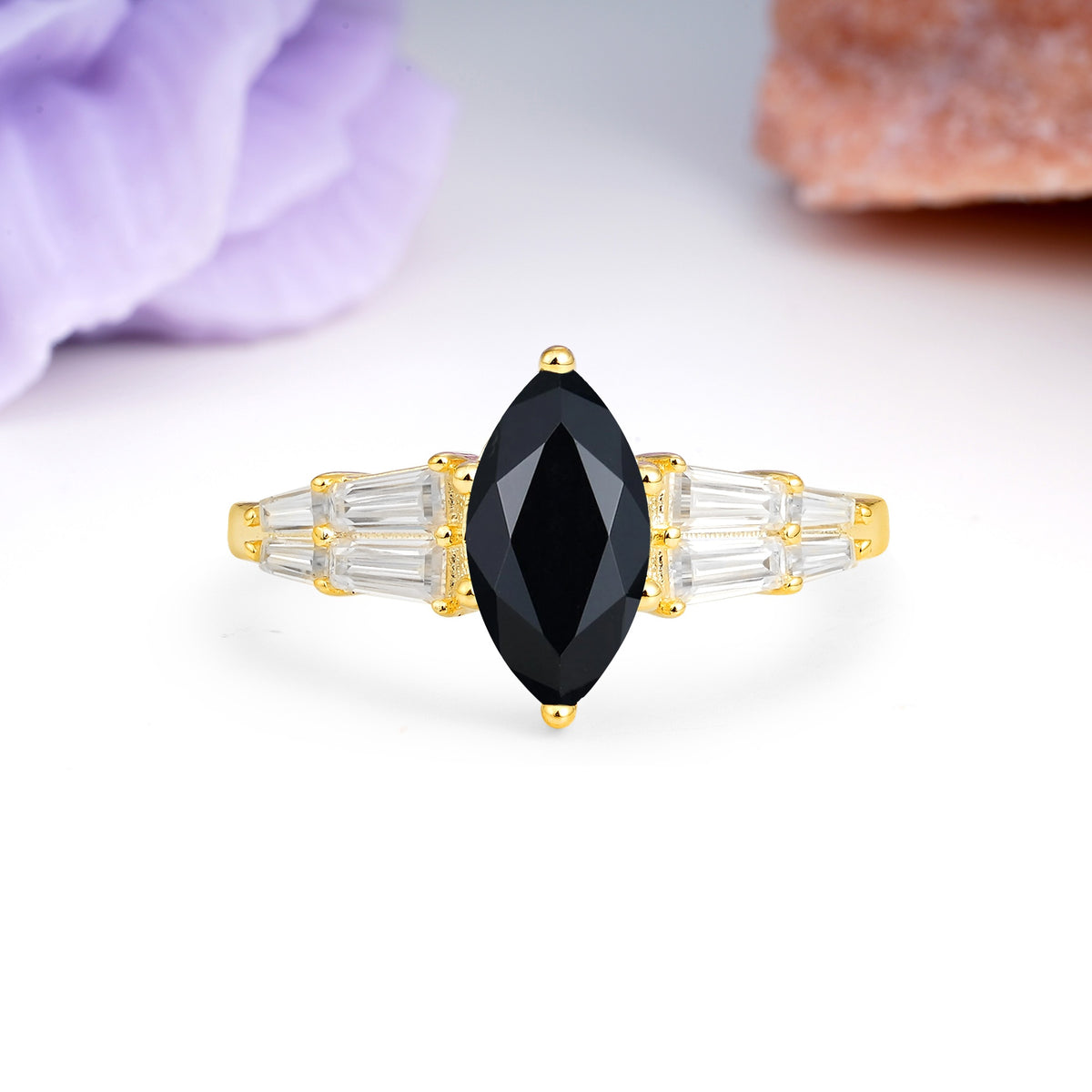 Classic 6-Prong Marquise Cut Black Onyx Engagement Ring - Additional view