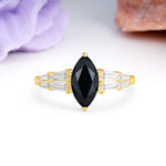 Classic 6-Prong Marquise Cut Black Onyx Engagement Ring - Additional view