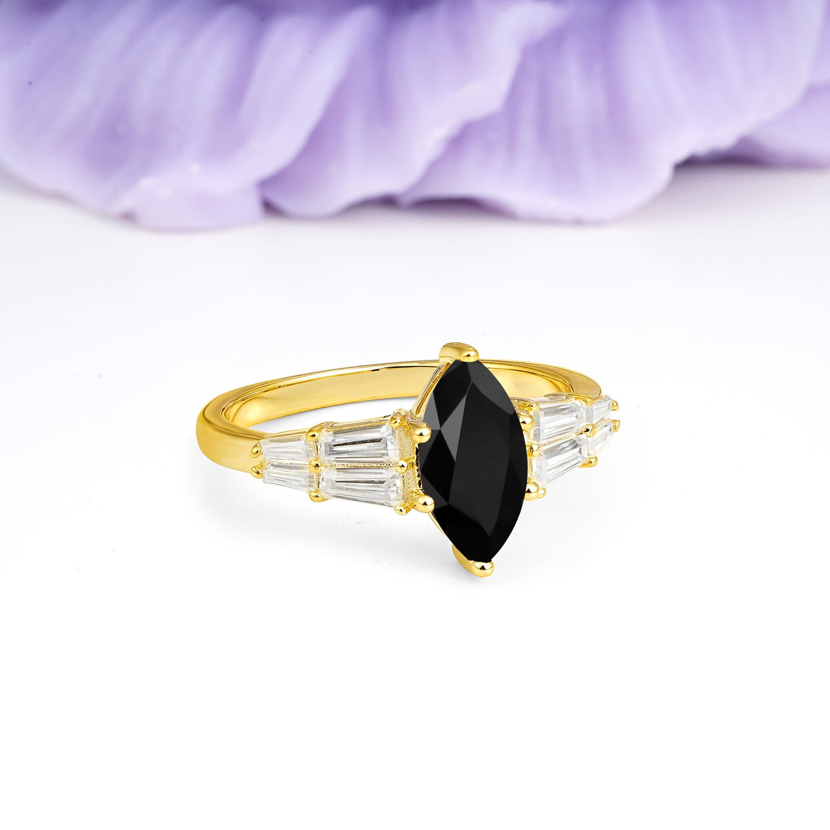 Classic 6-Prong Marquise Cut Black Onyx Engagement Ring - Additional view