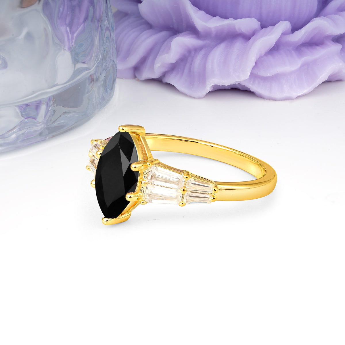 Classic 6-Prong Marquise Cut Black Onyx Engagement Ring - Additional view