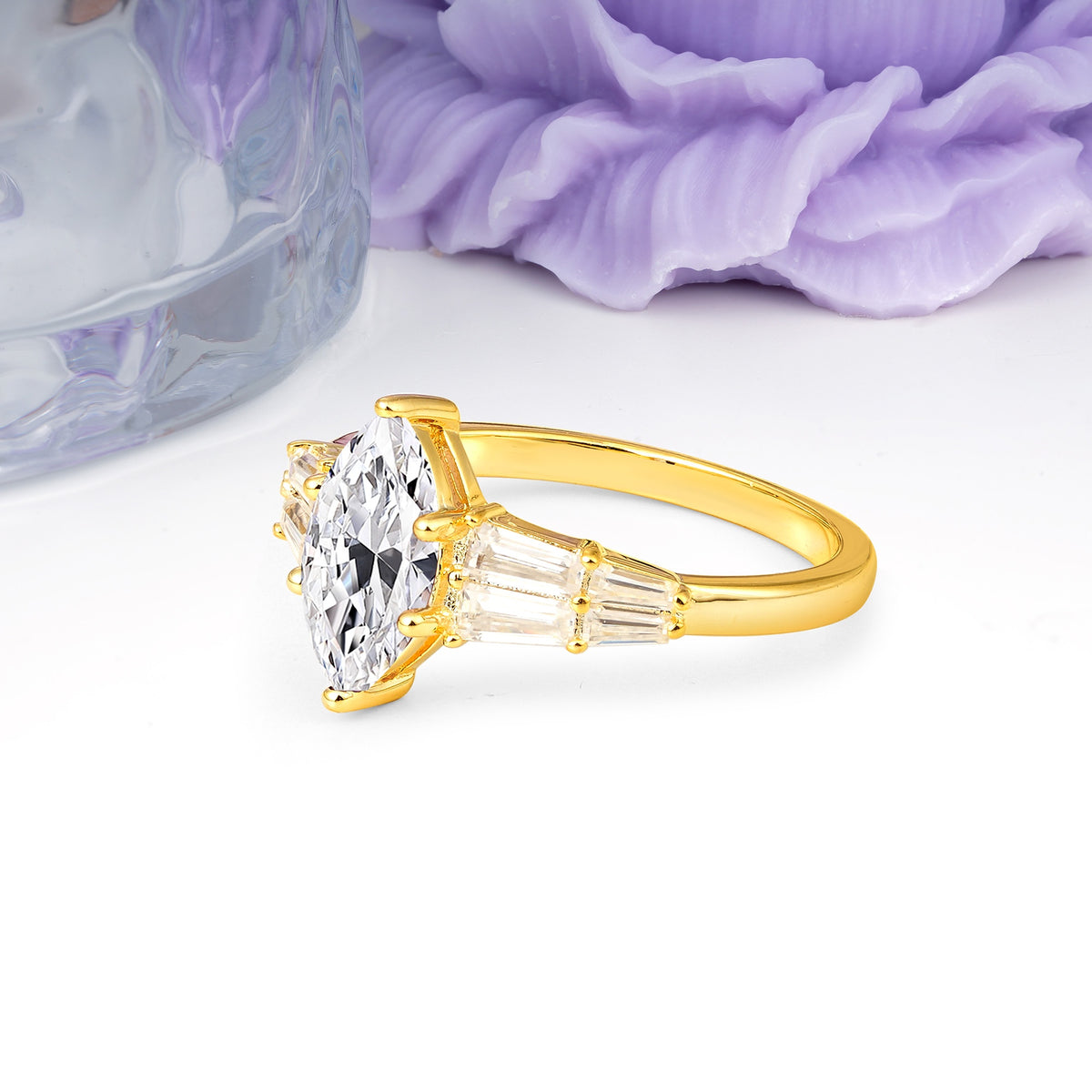 Classic 6-Prong Marquise Cut Lab Diamond Engagement Ring - Additional view