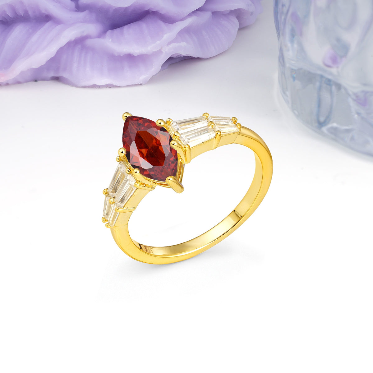 Classic 6-Prong Marquise Cut Garnet Engagement Ring - Additional view
