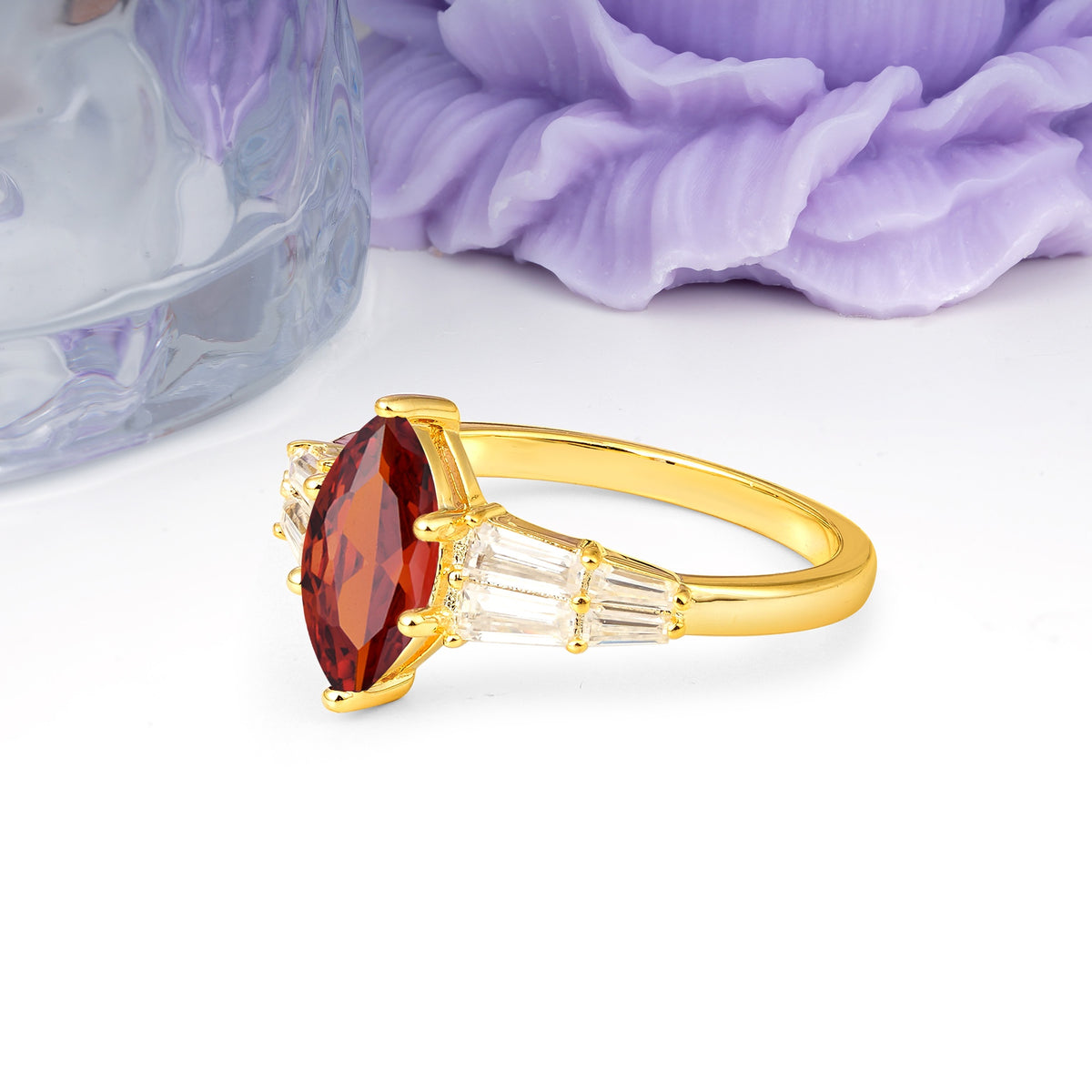 Classic 6-Prong Marquise Cut Garnet Engagement Ring - Additional view