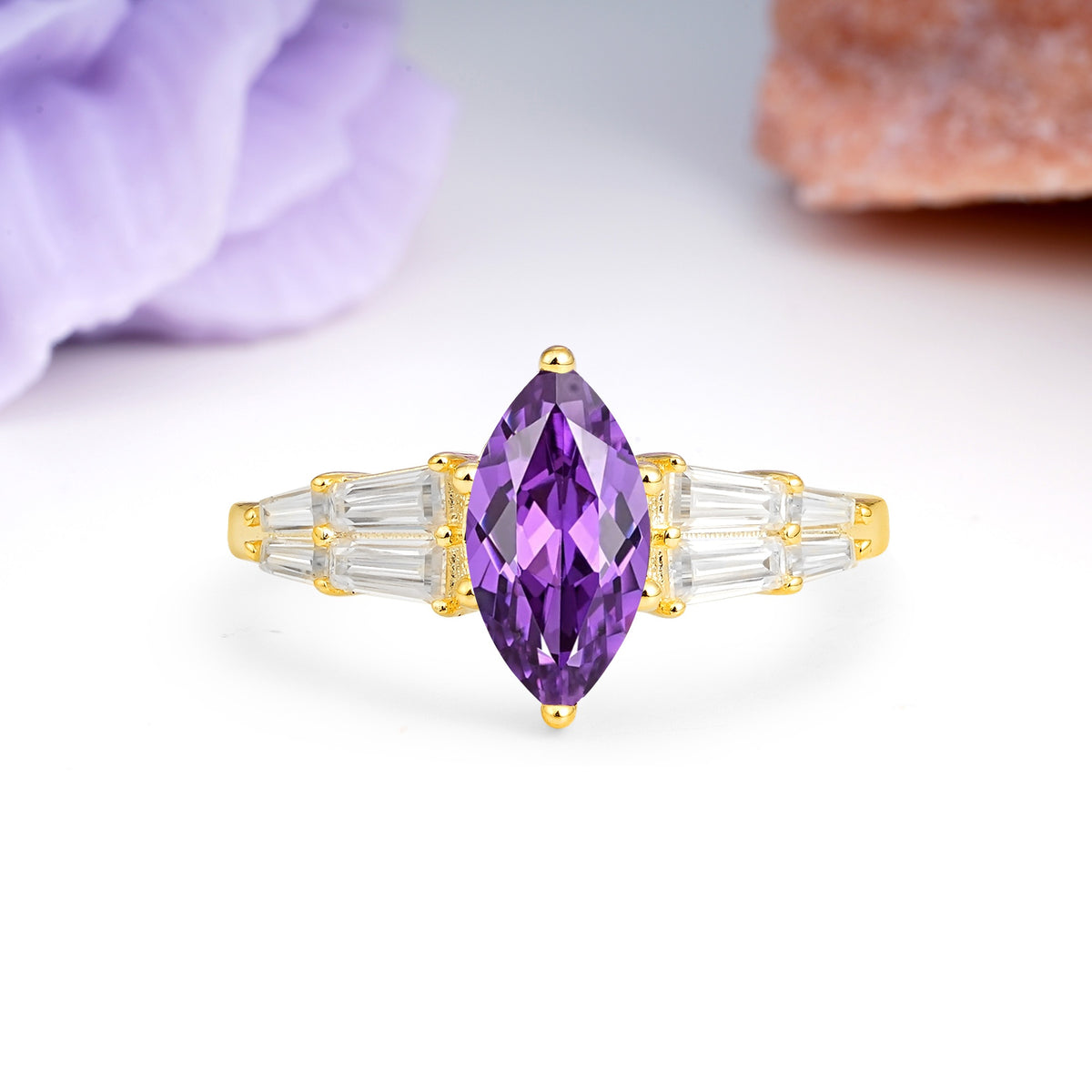 Classic 6-Prong Marquise Cut Amethyst Engagement Ring - Additional view