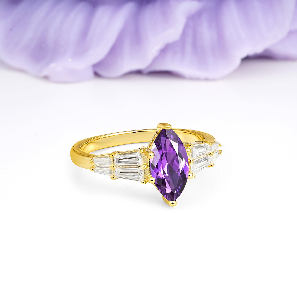 Classic 6-Prong Marquise Cut Amethyst Engagement Ring - Additional view