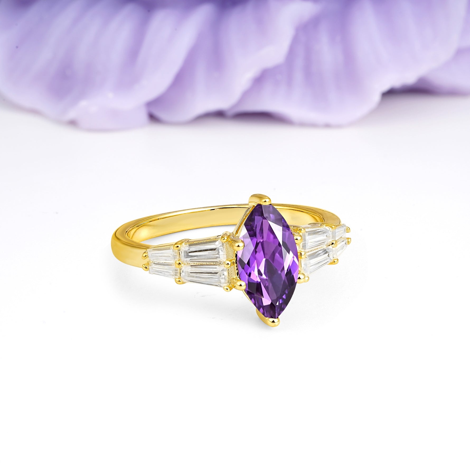 Classic 6-Prong Marquise Cut Amethyst Engagement Ring - Additional view