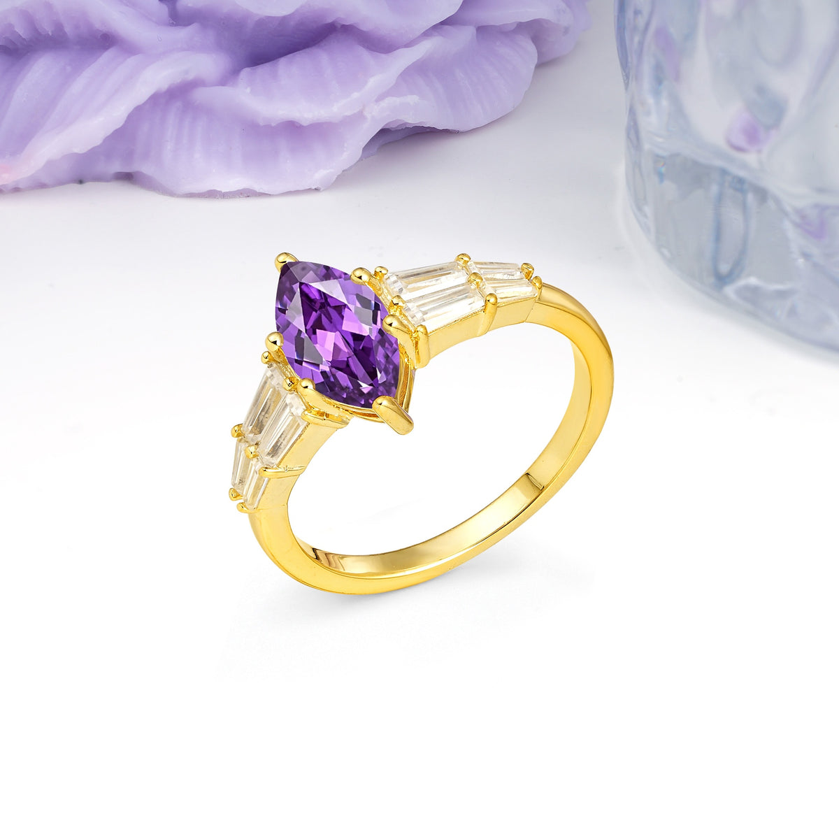 Classic 6-Prong Marquise Cut Amethyst Engagement Ring - Additional view
