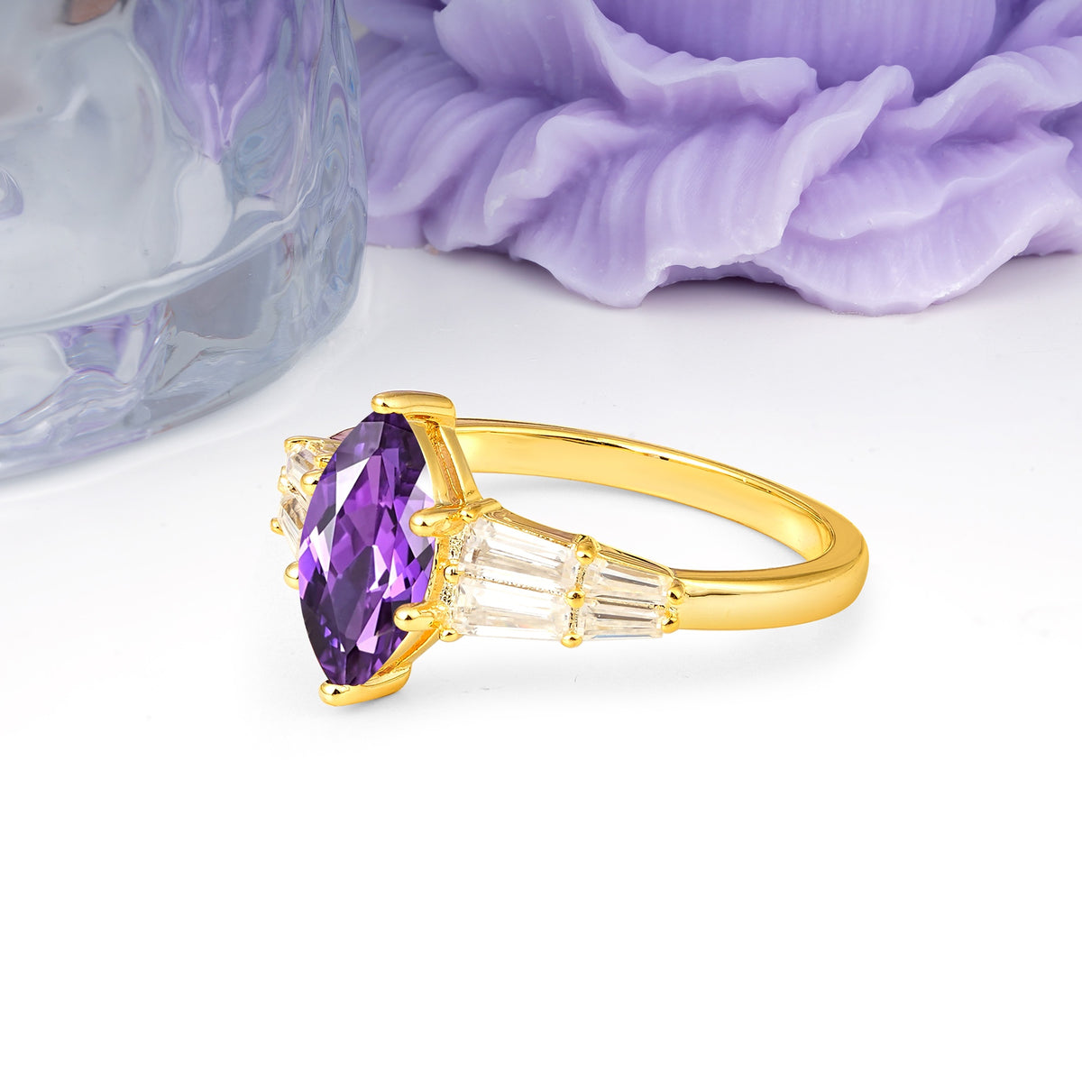 Classic 6-Prong Marquise Cut Amethyst Engagement Ring - Additional view