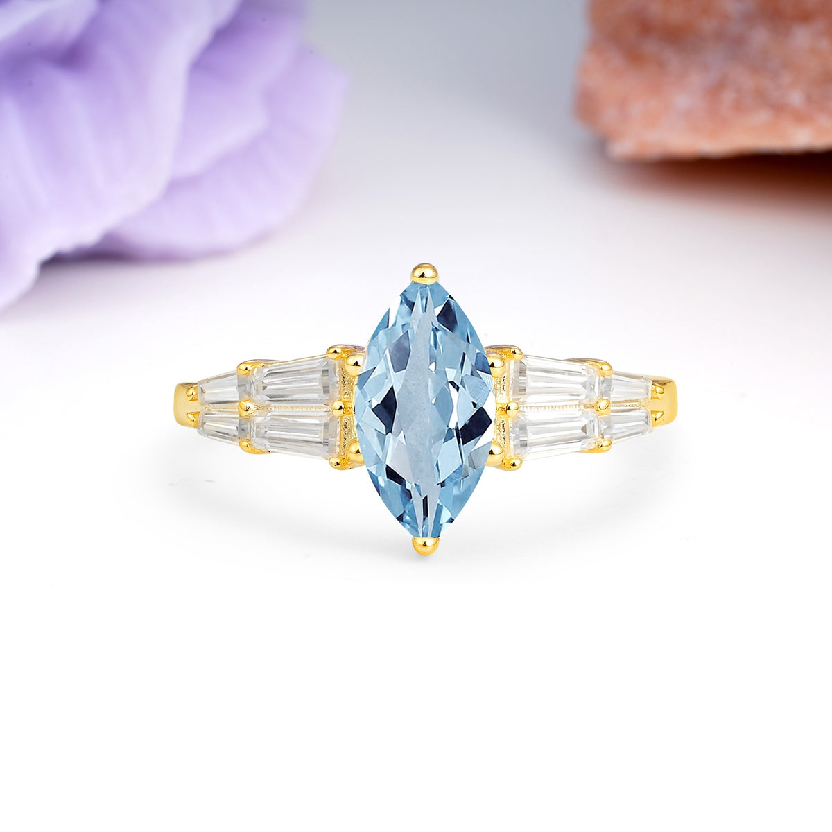 Classic 6-Prong Marquise Cut Aquamarine Engagement Ring - Additional view