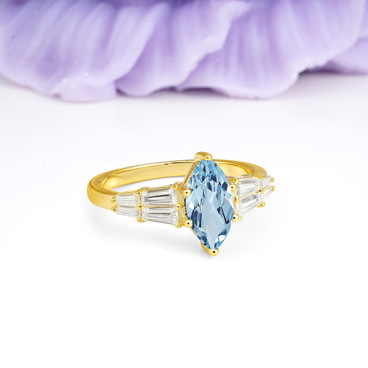 Classic 6-Prong Marquise Cut Aquamarine Engagement Ring - Additional view