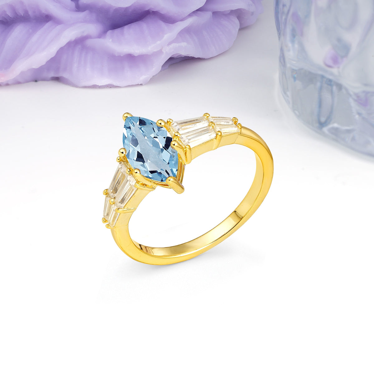 Classic 6-Prong Marquise Cut Aquamarine Engagement Ring - Additional view