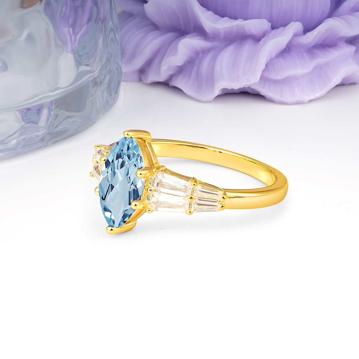 Classic 6-Prong Marquise Cut Aquamarine Engagement Ring - Additional view