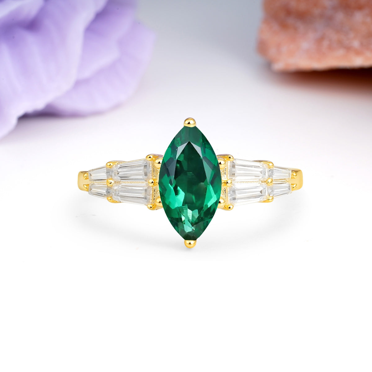 Classic 6-Prong Marquise Cut Emerald Engagement Ring - Additional view