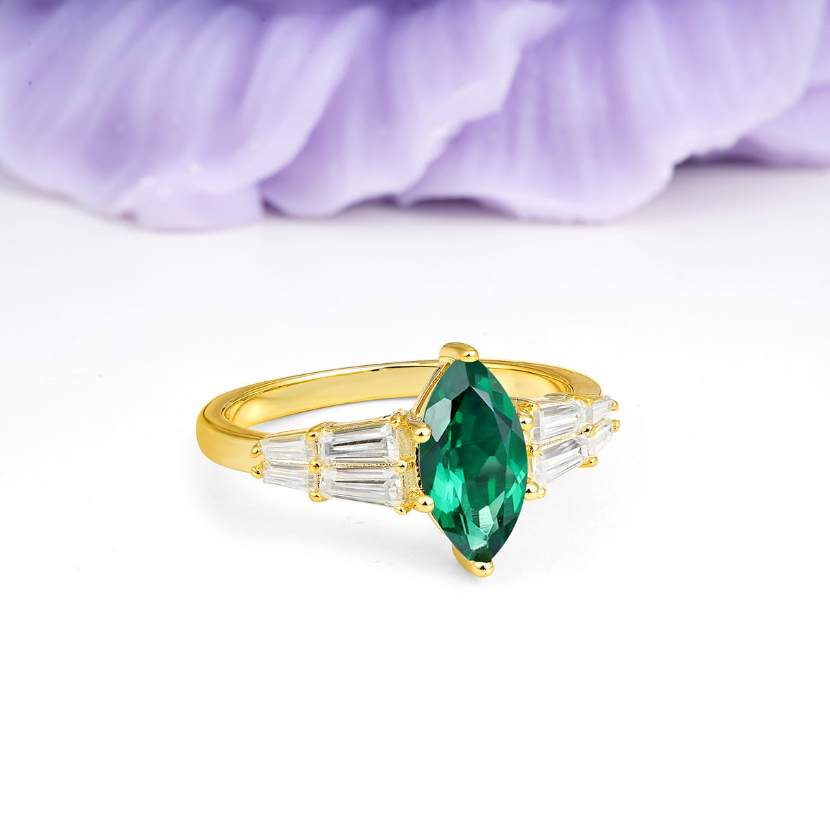 Classic 6-Prong Marquise Cut Emerald Engagement Ring - Additional view