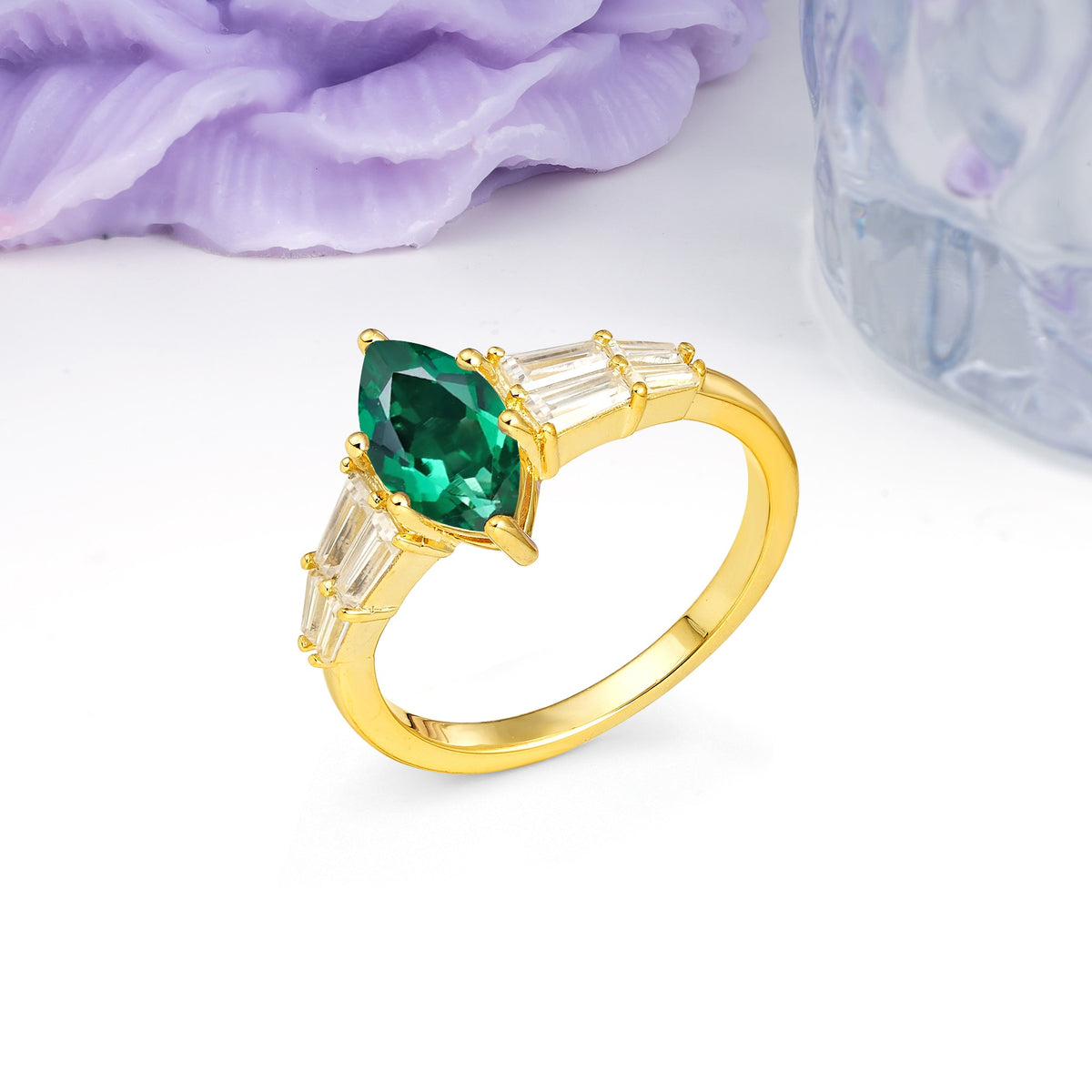Classic 6-Prong Marquise Cut Emerald Engagement Ring - Additional view