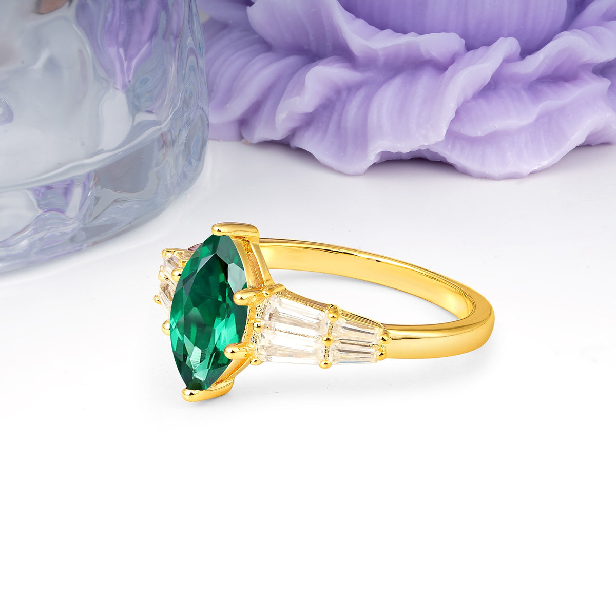 Classic 6-Prong Marquise Cut Emerald Engagement Ring - Additional view