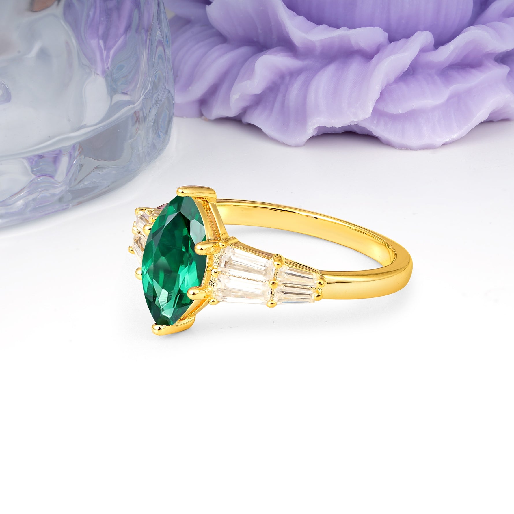 Classic 6-Prong Marquise Cut Emerald Engagement Ring - Additional view
