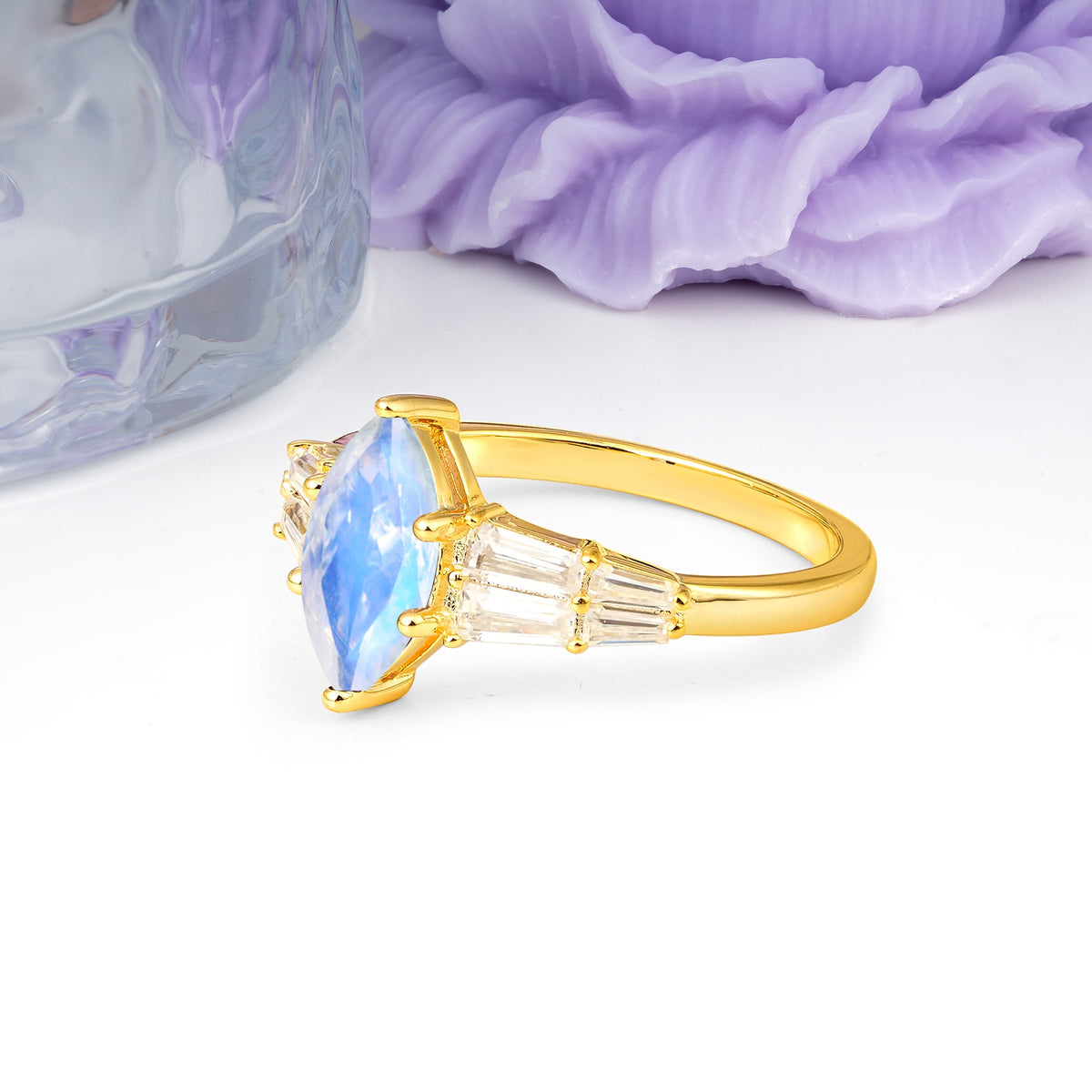 Classic 6-Prong Marquise Cut Moonstone Engagement Ring - Additional view
