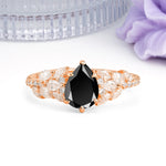 Luxurious Pavé-Set Diamonds, Unique 6-Prong Pear Cut Black Onyx Engagement Ring - Additional view
