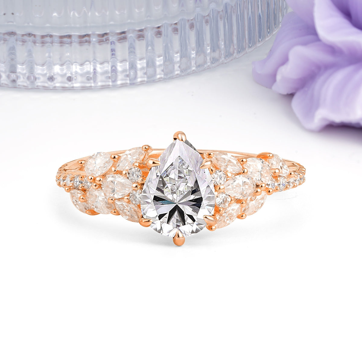 Luxurious Pavé-Set Diamonds, Unique 6-Prong Pear Cut Lab Diamond Engagement Ring - Additional view