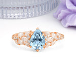 Luxurious Pavé-Set Diamonds, Unique 6-Prong Pear Cut Aquamarine Engagement Ring - Additional view