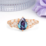 Luxurious Pavé-Set Diamonds, Unique 6-Prong Pear Cut Alexandrite Engagement Ring - Additional view