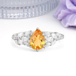Luxurious Pavé-Set Diamonds, Unique 6-Prong Pear Cut Citrine Engagement Ring - Additional view