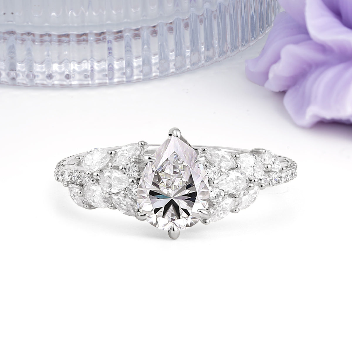 Luxurious Pavé-Set Diamonds, Unique 6-Prong Pear Cut Lab Diamond Engagement Ring - Additional view