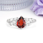 Luxurious Pavé-Set Diamonds, Unique 6-Prong Pear Cut Garnet Engagement Ring - Additional view
