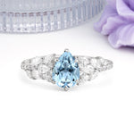 Luxurious Pavé-Set Diamonds, Unique 6-Prong Pear Cut Aquamarine Engagement Ring - Additional view