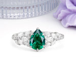 Luxurious Pavé-Set Diamonds, Unique 6-Prong Pear Cut Emerald Engagement Ring - Additional view
