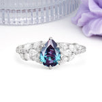 Luxurious Pavé-Set Diamonds, Unique 6-Prong Pear Cut Alexandrite Engagement Ring - Additional view
