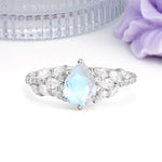 Luxurious Pavé-Set Diamonds, Unique 6-Prong Pear Cut Moonstone Engagement Ring - Additional view