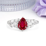 Luxurious Pavé-Set Diamonds, Unique 6-Prong Pear Cut Ruby Engagement Ring - Additional view