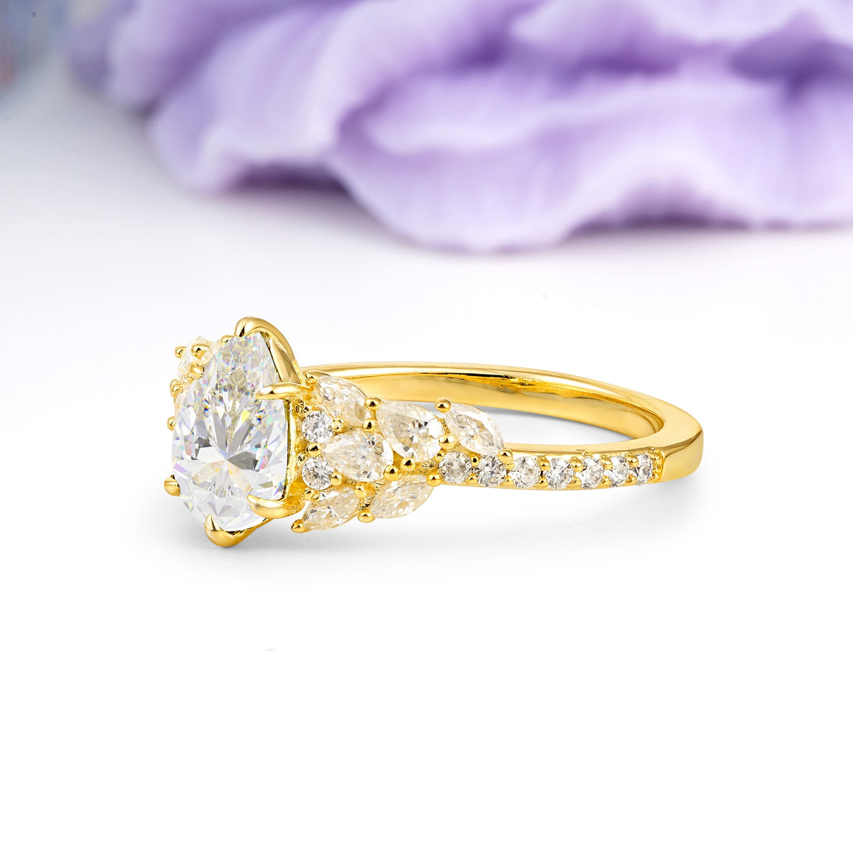 Luxurious Pavé-Set Diamonds, Unique 6-Prong Pear Cut Moissanite Engagement Ring - Additional view