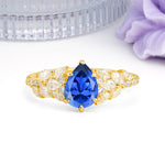Luxurious Pavé-Set Diamonds, Unique 6-Prong Pear Cut Sapphire Engagement Ring - Additional view