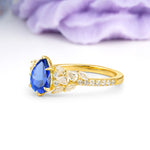 Luxurious Pavé-Set Diamonds, Unique 6-Prong Pear Cut Sapphire Engagement Ring - Additional view