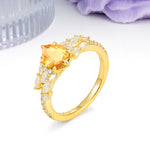 Luxurious Pavé-Set Diamonds, Unique 6-Prong Pear Cut Citrine Engagement Ring - Additional view
