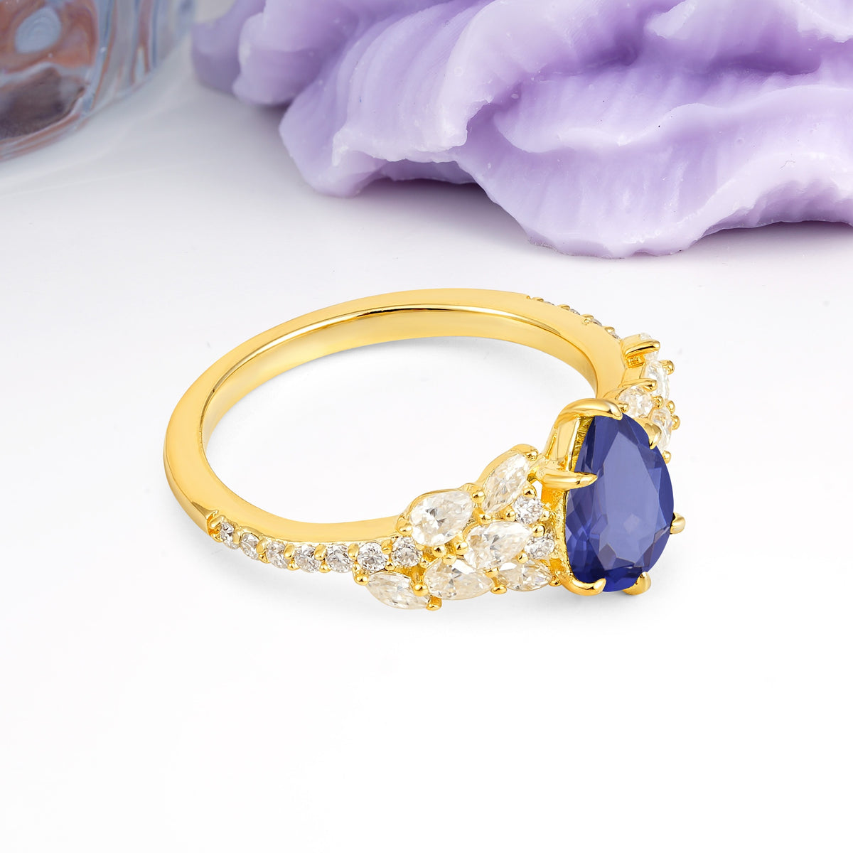 Luxurious Pavé-Set Diamonds, Unique 6-Prong Pear Cut Tanzanite Engagement Ring - Additional view