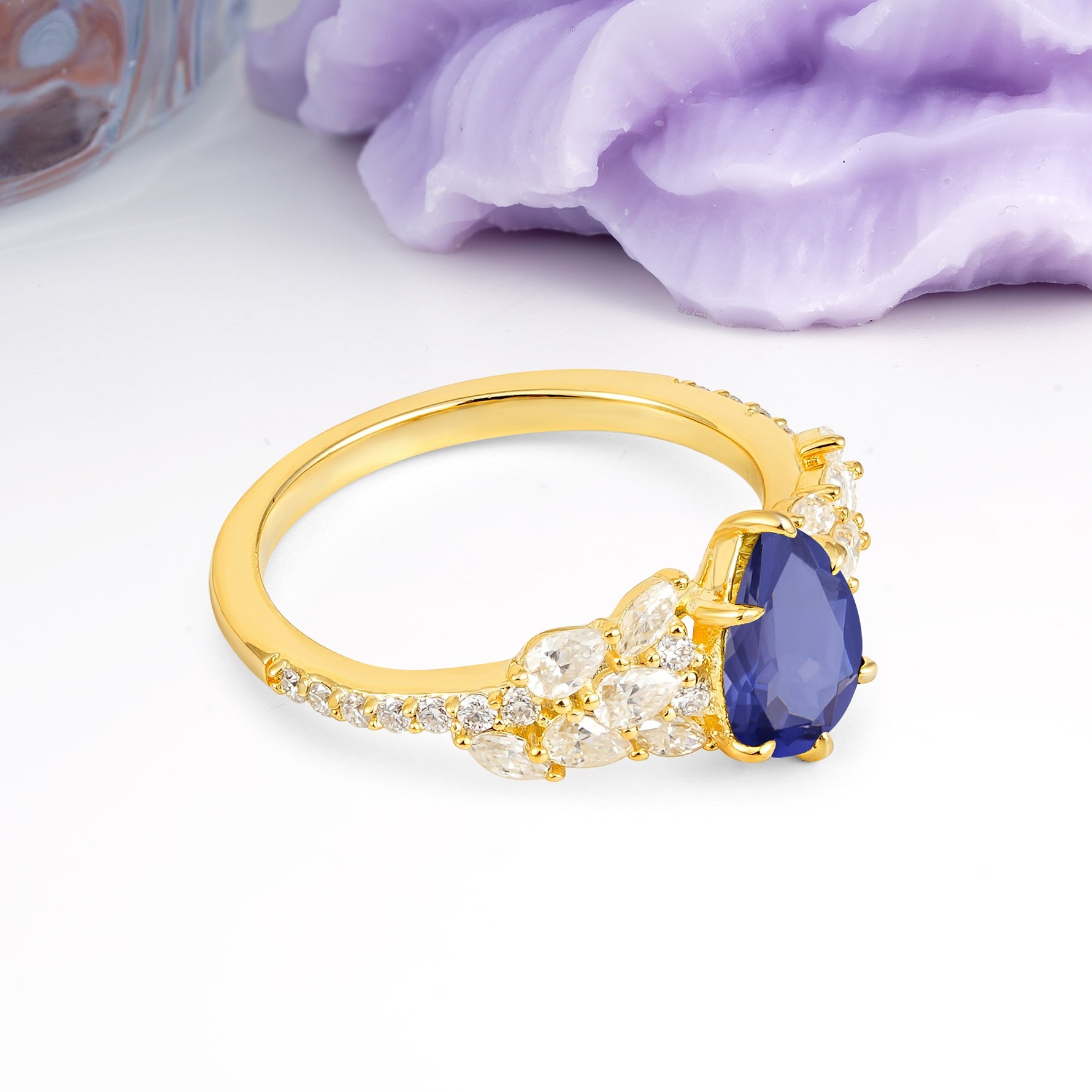 Luxurious Pavé-Set Diamonds, Unique 6-Prong Pear Cut Tanzanite Engagement Ring - Additional view