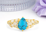 Luxurious Pavé-Set Diamonds, Unique 6-Prong Pear Cut Turquoise Engagement Ring - Additional view