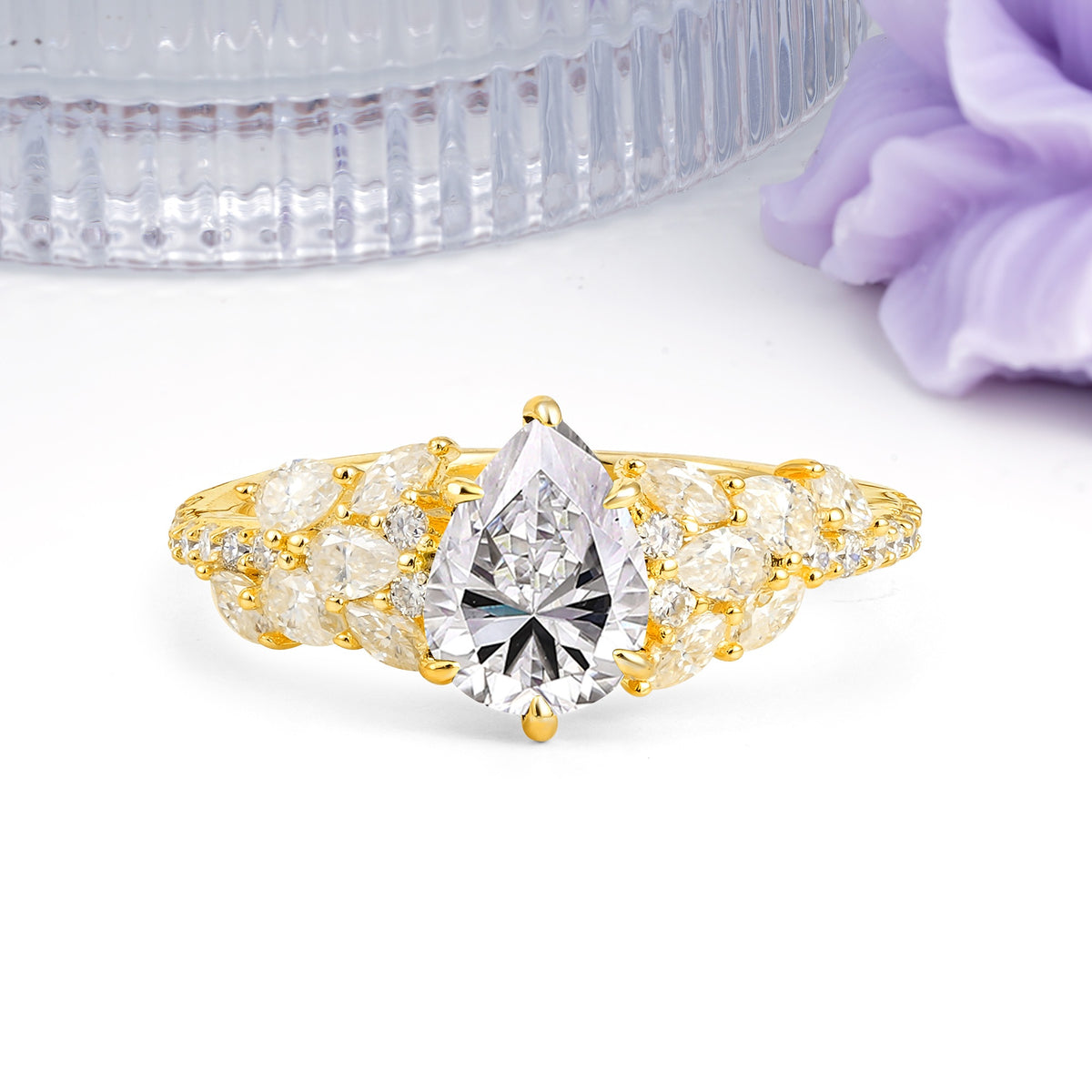 Luxurious Pavé-Set Diamonds, Unique 6-Prong Pear Cut Lab Diamond Engagement Ring - Additional view