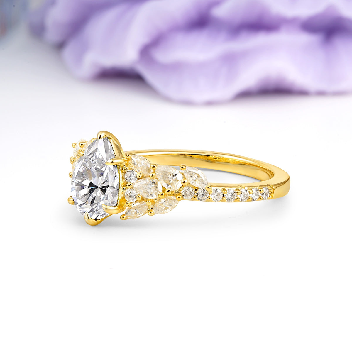 Luxurious Pavé-Set Diamonds, Unique 6-Prong Pear Cut Lab Diamond Engagement Ring - Additional view