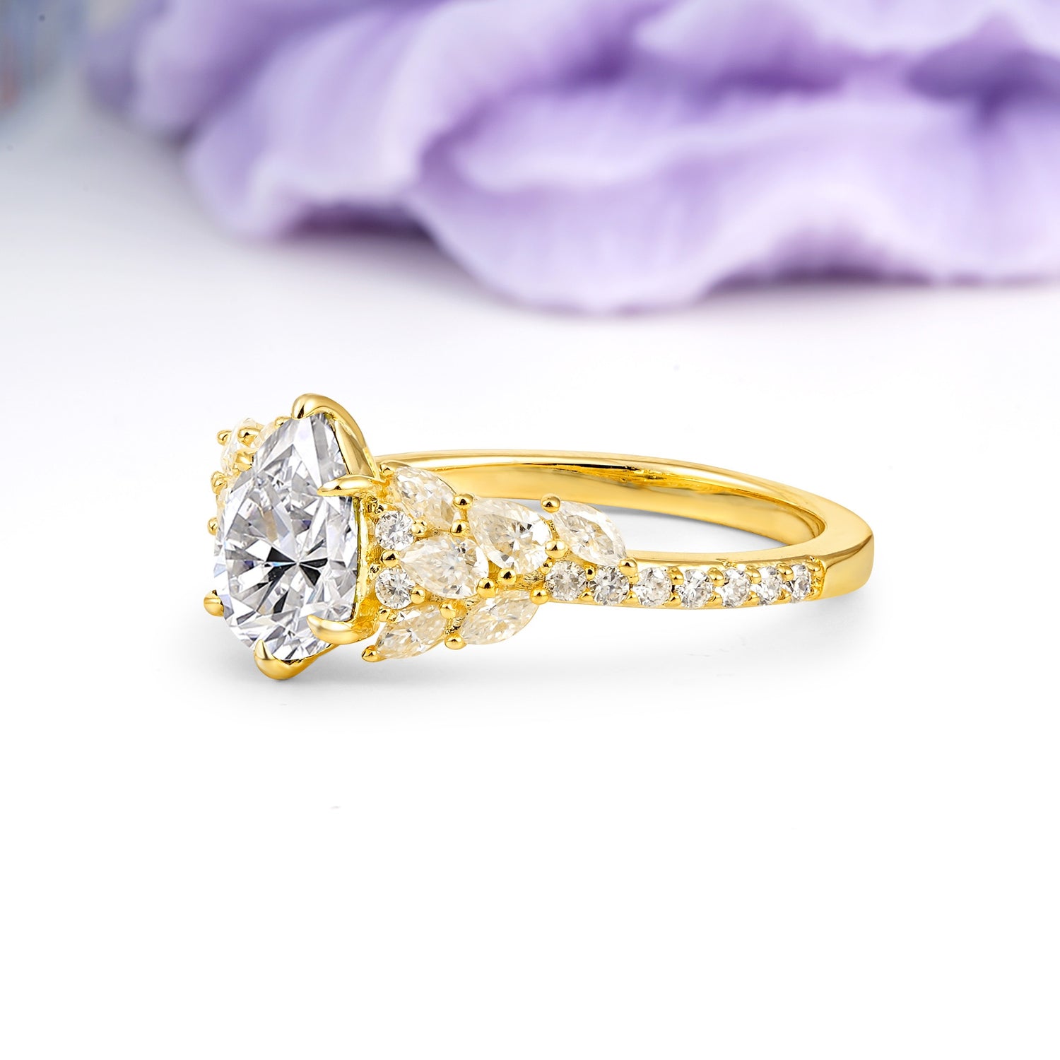 Luxurious Pavé-Set Diamonds, Unique 6-Prong Pear Cut Lab Diamond Engagement Ring - Additional view